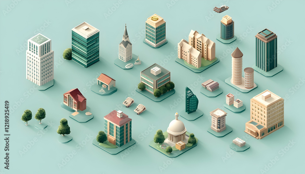 Poster visual representation of long-term financial assets and book value with clean icons for properties a