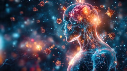 Fototapeta premium Glowing Human Form In Cosmic Space Abstract Digital Art