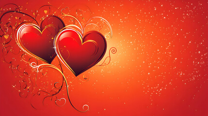 A romantic Valentines Day vector design with glowing hearts and swirling accents on a soft gradient