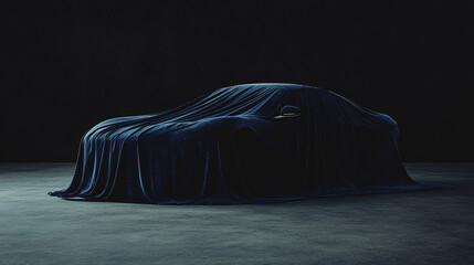 Mysterious Dark Blue Velvet Covered Luxury Sports Car Reveal Cloth Image Photo Night Speed Hidden   