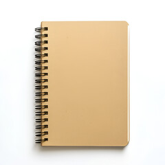 Beige spiral-bound notebook on white background. Perfect for notes, sketches, or journaling. Blank pages ready for your ideas.