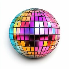 Shiny Disco Mirror Ball Reflecting Rainbow Colors Isolated on White