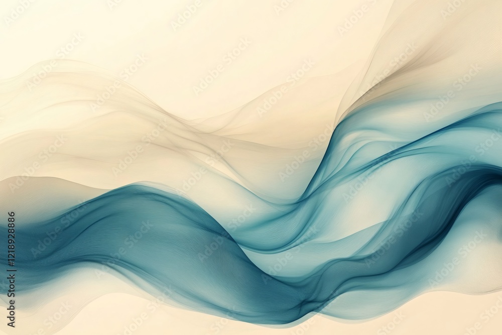 Poster Abstract blue and beige waves creating a flowing and elegant design