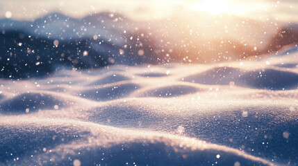 Fototapeta premium Texture of freshly fallen snow on a mountain slope, capturing the sparkles and patterns formed by the wind