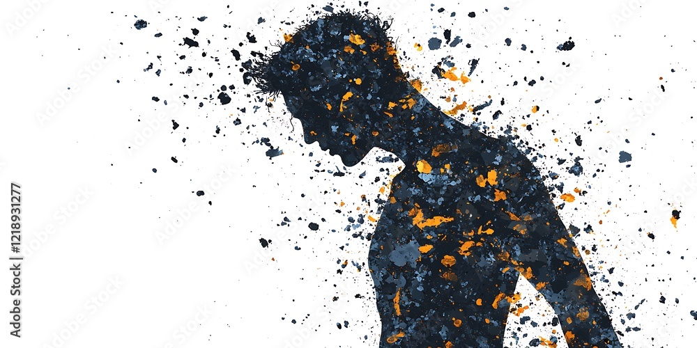 Poster a silhouette of a person appears to disintegrate into colorful particles, evoking themes of transfor