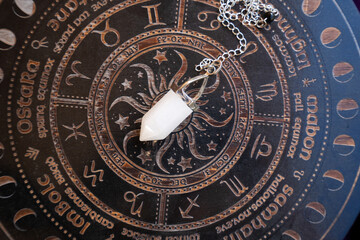 Healing crystals on brown background