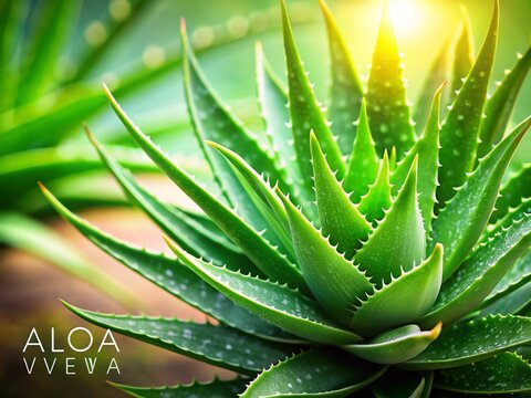 Lush Aloe Vera Plant (Sabila) Leaves with Copy Space - Natural Skincare Ingredient