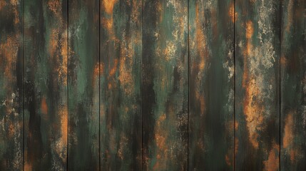 Naklejka premium Rustic patterned wooden planks showcasing green and orange hues in an aged design