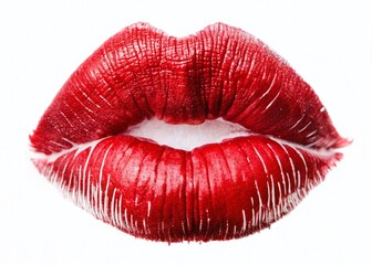 Drone Shot Red Lipstick Kiss Mark - Isolated White Background