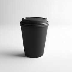 A simple, sleek black disposable coffee cup with a lid, perfect for branding or design mockups.