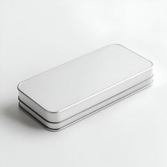 Sleek, rectangular metal box; perfect for packaging or storage.  Clean design, ideal for branding or mockup purposes.