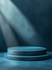 Dark teal podium for product presentation with dramatic spotlight effect