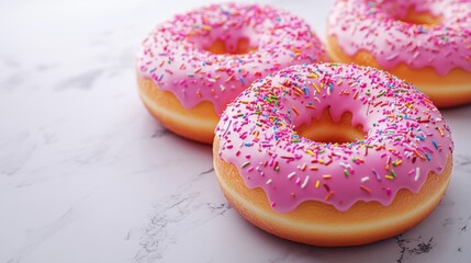 Pink Donuts with Sprinkles on Marble Surface