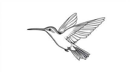 Obraz premium Hummingbird in Flight - Line Art Illustration