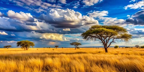 Dry Savanna Landscape - AI Photography - Nature, Sky, Grass