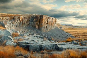 Dramatic Rocky Cliff Overlooking Vast Plains