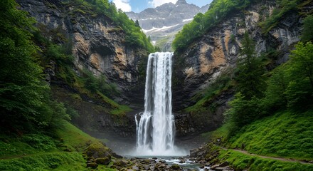 Obraz premium Majestic Waterfall Cascading Through a Serene Forest