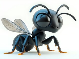 Ant with wings 3D image, png.