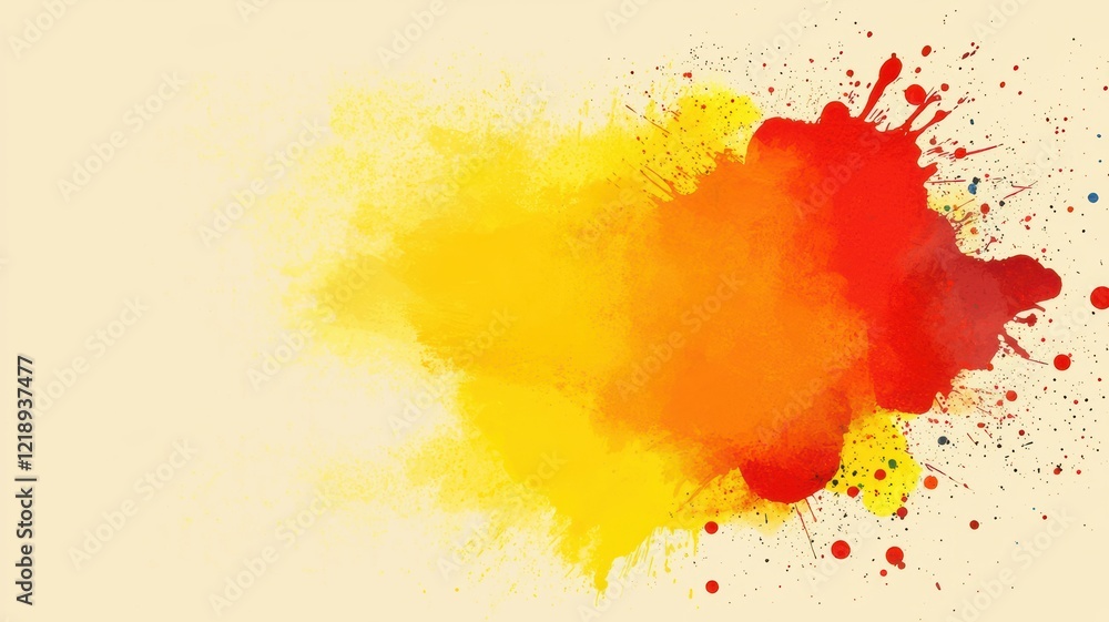 Poster colorful bright paint blobs with dynamic splashes of red and yellow hues