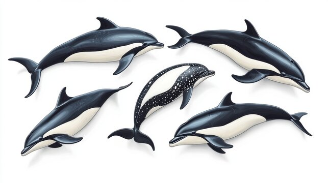 Five Commerson's Dolphins Diverse Views