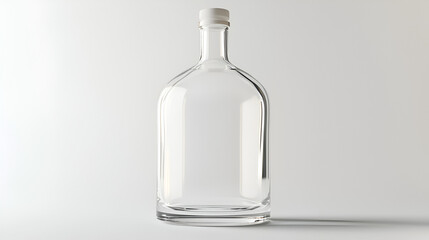 Empty glass bottle with a white cap against a white background. Perfect for mockups and product displays.