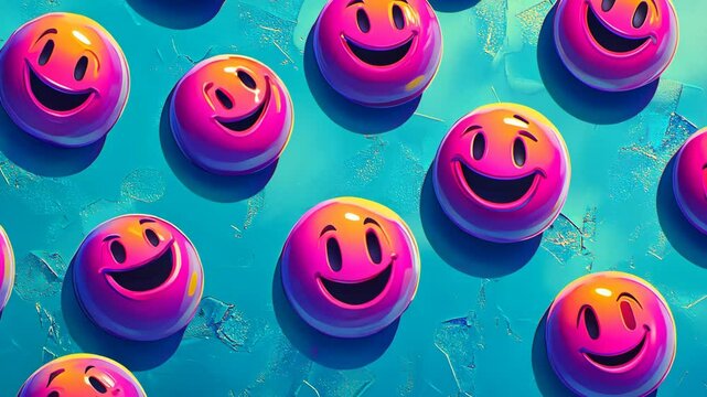 Vibrant collection of playful smiley faces against a bright teal background reflecting joy and positivity