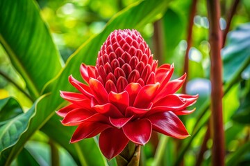 Lush Tropical Garden: Vibrant Pink Etlingera Elatior Flowers
