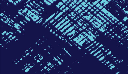 Abstract Deep Blue and Light Blue Distorted Grid with Scattered Dots, evoking a fragmented and slightly chaotic, yet structured, digital landscape,