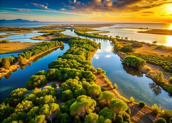 Obraz premium Ebro Delta Coastline, Spain - Stunning Nature, Coastal View, AI Photo
