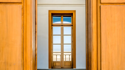 Obraz premium Glass window frame house interior on white wall