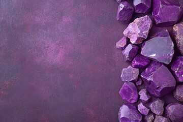 Fototapeta premium A pink background with a row of purple gems on it, with ample copy space for text.