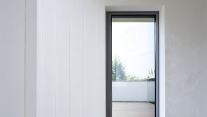 Obraz premium Glass window frame house interior on white wall