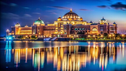 Obraz premium Luxurious Abu Dhabi Hotel Night Photography: Golden Domes & Sparkling Lights