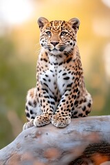 Obraz premium Leopard sitting on a branch looking around in the wild