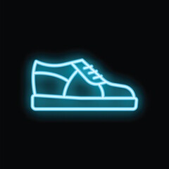 Blue neon sign depicting a shoe on a black background