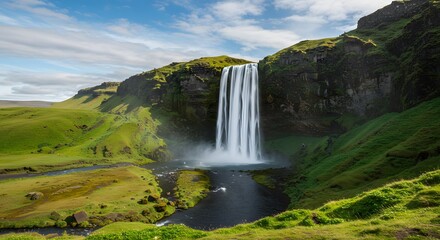 Fototapeta premium Majestic Waterfall Cascading Through a Serene Forest