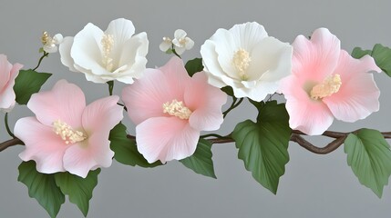 Obraz premium Elegant Pink and White Paper Hibiscus Flowers Branch