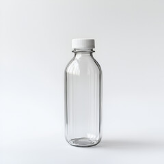 Naklejka premium Empty transparent plastic bottle with a white cap, standing on a white background. Ideal for product packaging mockups.