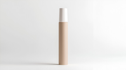 Neutral-toned cylindrical cosmetic container with a white lid, isolated on a white background. Perfect for mockup and branding.