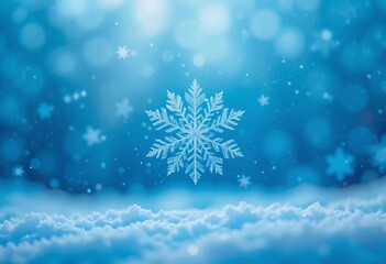 A delicate snowflake hovers gracefully against a dreamy, softly blurred blue background, evoking tranquility and the essence of winter's beauty.