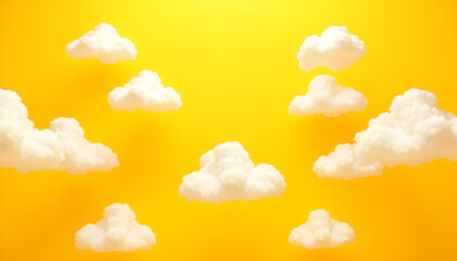 3d render abstract minimal yellow background with white clouds flying out the tunne
