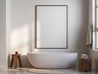 Frame mockup, ISO A paper size. Living room wall poster mockup. Interior mockup with house background. Modern interior design. 3D render