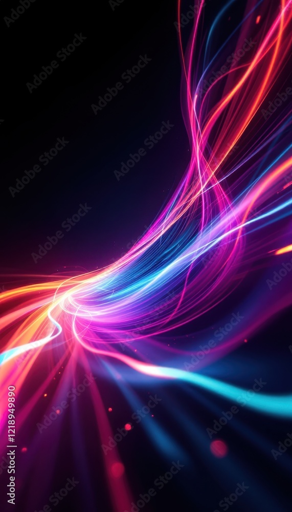 Poster vibrant neon light trails on black background creating dynamic abstract pattern