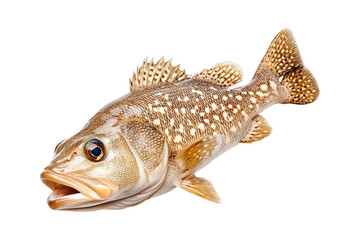 Naklejka premium Grouper fish with white spots and intricate fin details isolated on white transparent background, concept of aquatic wildlife