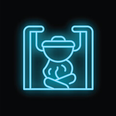 Neon cooking pot hanging over firewood burning in oven for camping tourism at night