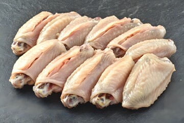 Raw Chicken Wings Ready for Cooking- Closeup of Fresh Poultry