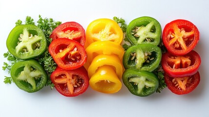 Colorful Sliced Bell Peppers with Parsley