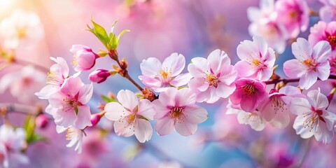 Macro Cherry Blossom Watercolor Clipart with Copy Space - Spring Floral Design Element