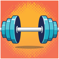 Dumbbell in flat comics style on orange background. Vector Illustration. Perfect for banner, invitations, greeting cards, postcard, print, fashion design, t-shirts.