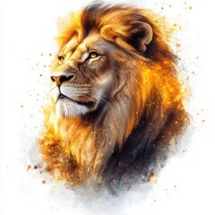 Naklejka premium Majestic Lion Portrait With Fiery Golden Mane